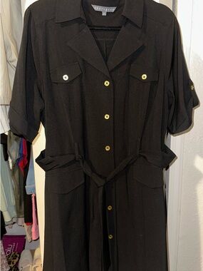 Sharagano Black Button-Front Utility Shirt dress